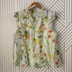 Bailey 44 Floral Ruffle Sleeve Lyocell Blend poplin button bust Blouse romantic